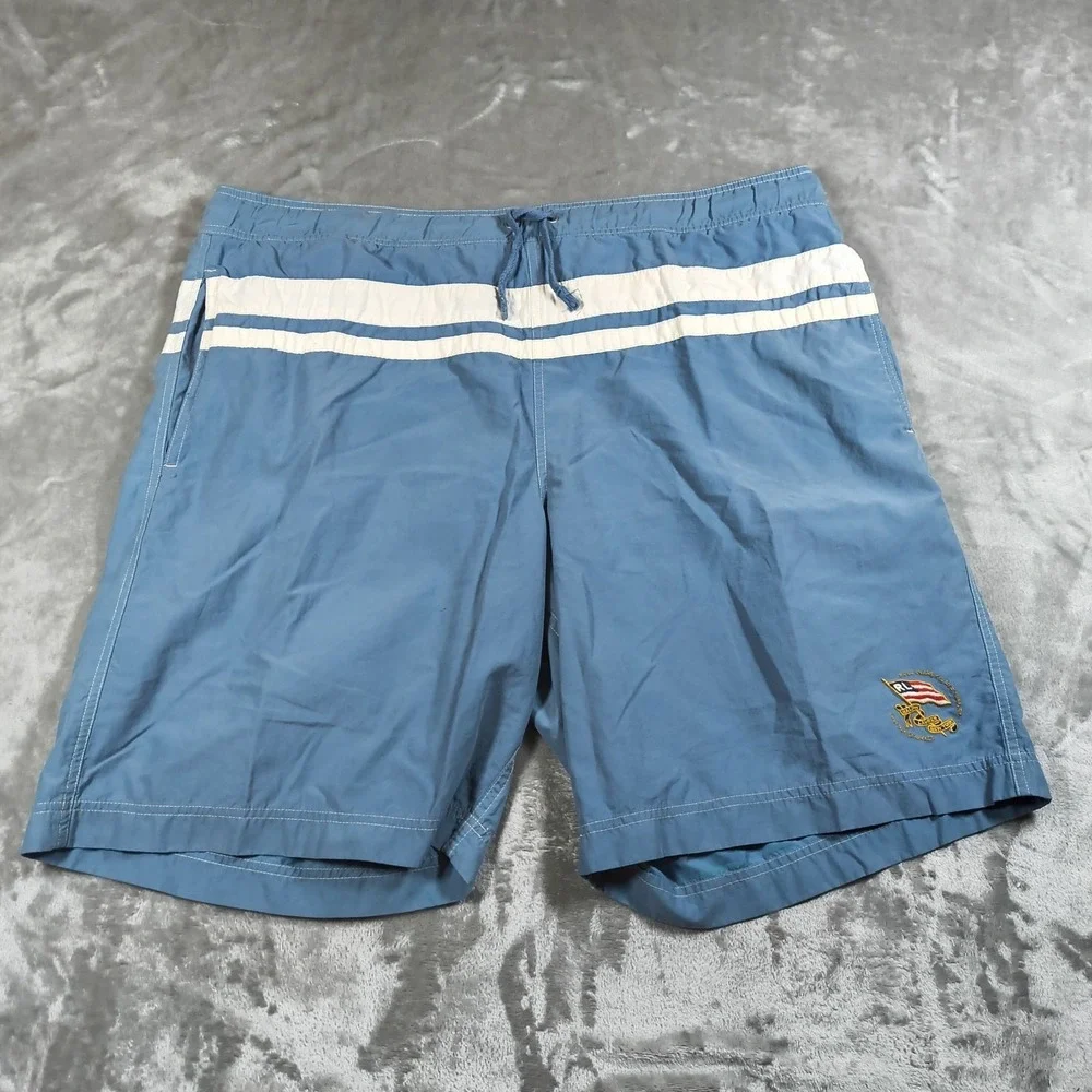 Polo Ralph Lauren Swim Trunks Men XXL Blue Striped Nautical Crest Maritime Lined